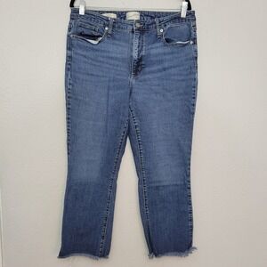 3 / $30 Universal Thread‎ Jeans 14 / 32 Ankle Bootcut Raw Hems Medium Blue Denim